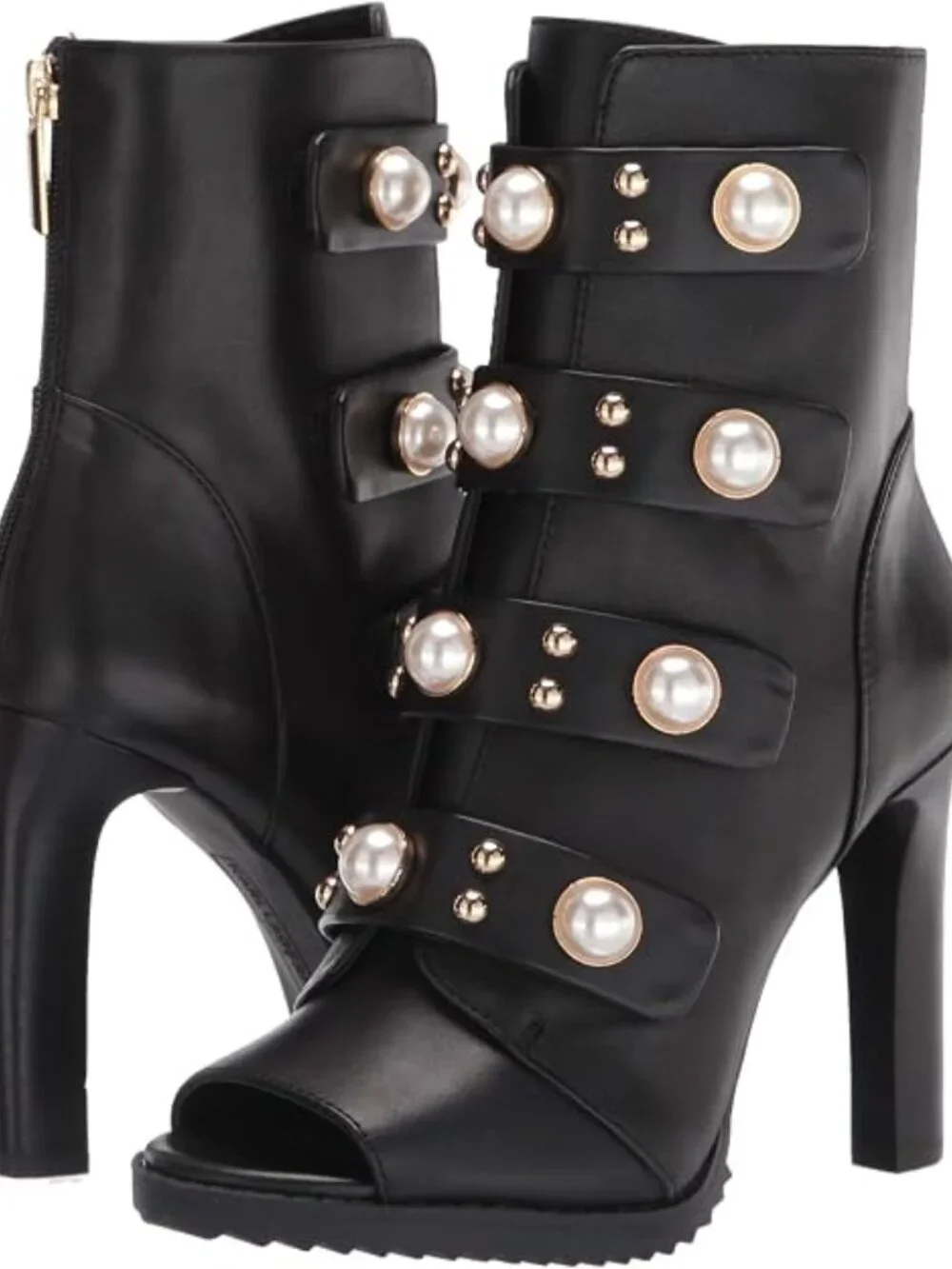 NWT- KARL LAGERFELD Leather Brayden Peep Toe Bootie with Pearls